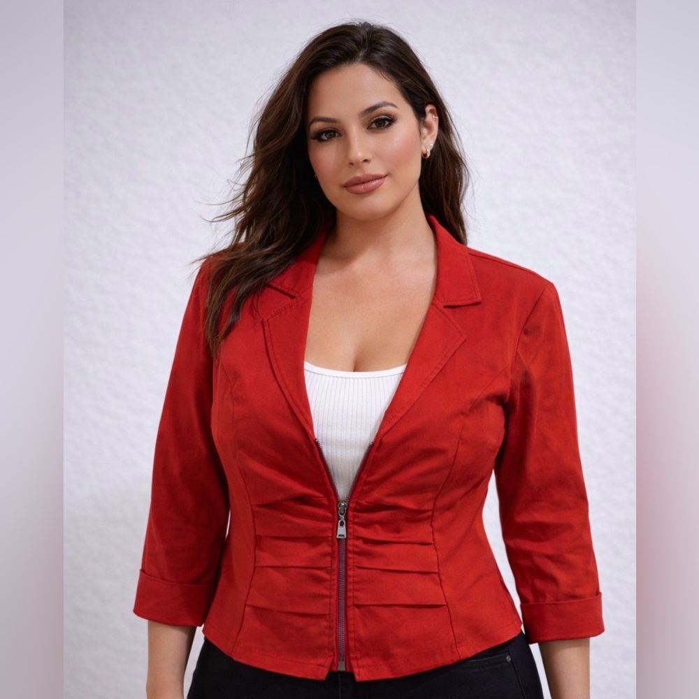 JOSEPH RIBKOFF 🇨🇦 Orange Blazer Crop Jacket Size 12 Zip Up Front Detail